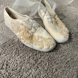 Keds Women's Sneakers 8,  Cream Wedding Bridal Shower, Beaded, Jewels